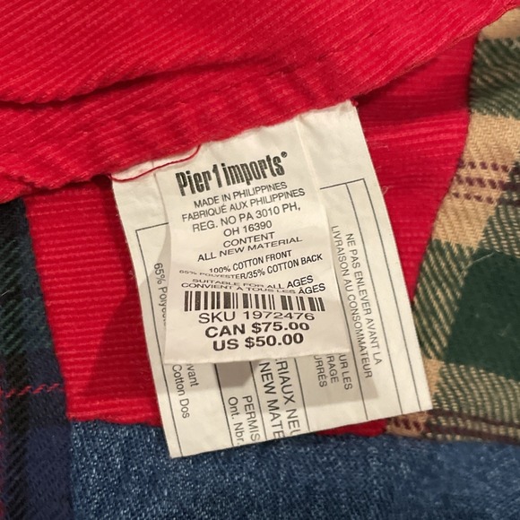 Christmas Tree Skirt Pier One Imports Red W/ Plaid Star Quilt and Bells 54\